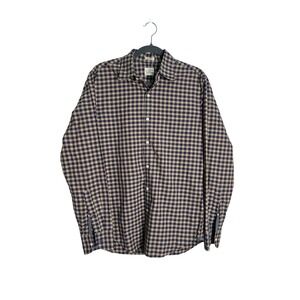 J.Crew Mens Classic Fit Plaid Button Down Shirt Navy Tan 100% Cotton Small